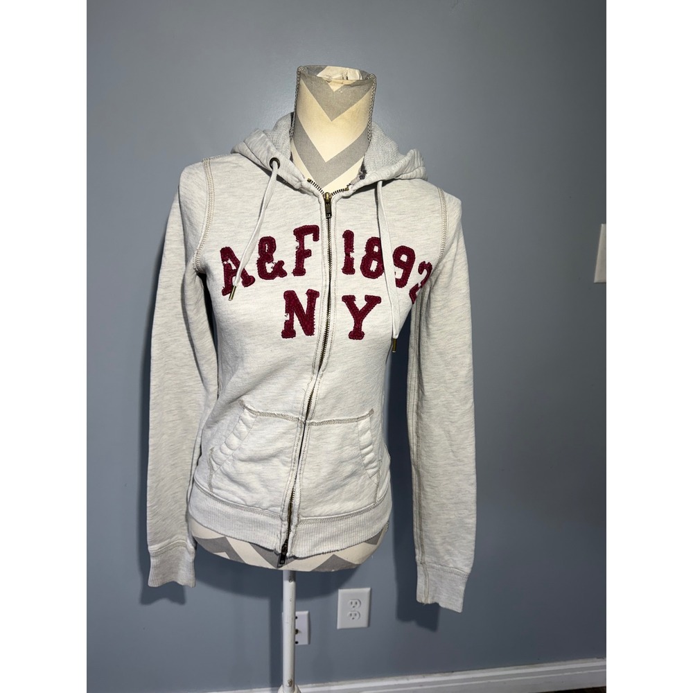 Vintage Abercrombie & Fitch Womens Grey Zip Up Hoodie A&F 1892 NY Size XSge